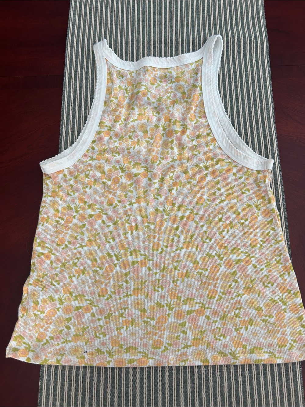 American Eagle Outfitters Floral Ribbed Tank Top - White, Yellow, Green - Picture 2 of 2